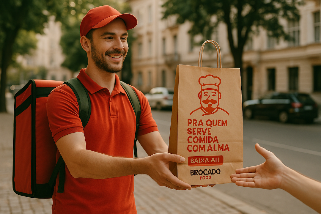 Delivery driver holding a paper bag